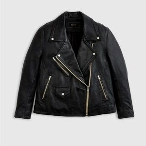 Quince Black Leather Jacket with Silver Accents